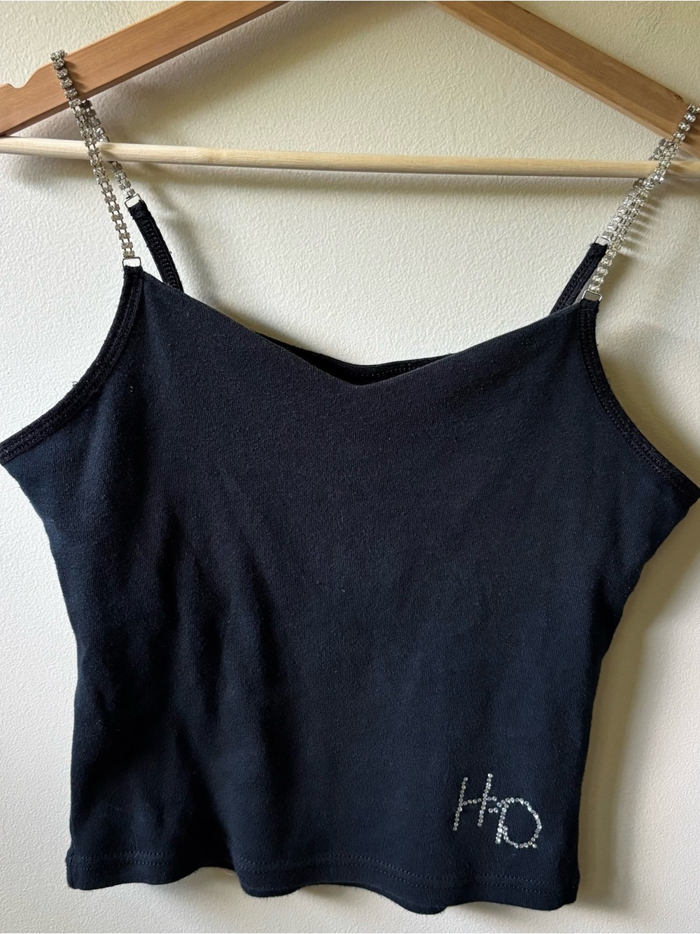 Harley Davidson Black Rhinestone-Strap Tank Top with Embellished Logo